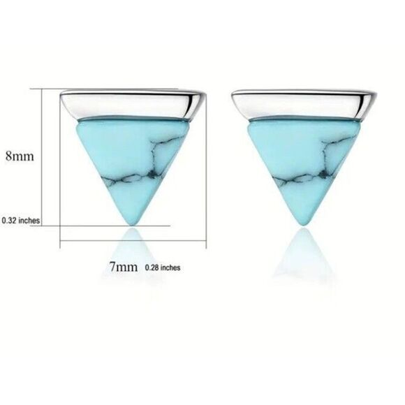 925 Sterling Silver Turquoise Triangle Stud Earrings Modern Minimalist - Picture 4 of 6